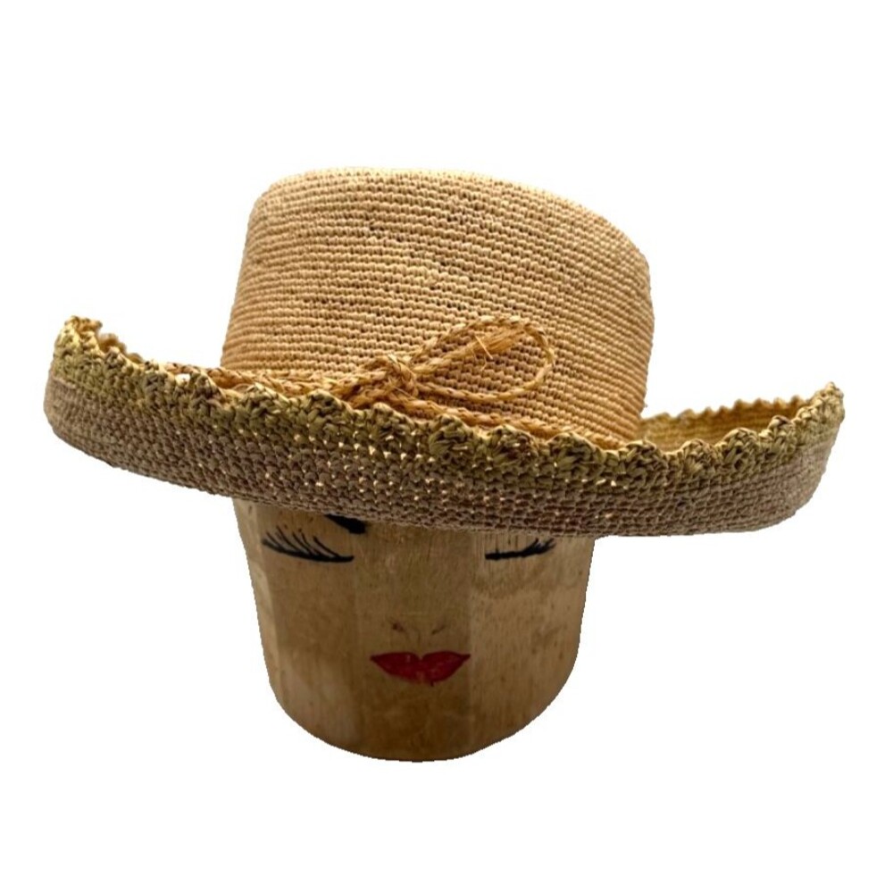 Callanan Wide Brim Straw Sun Hat Upturned Brim Packable Garden Vacation EUC - Picture 1 of 11